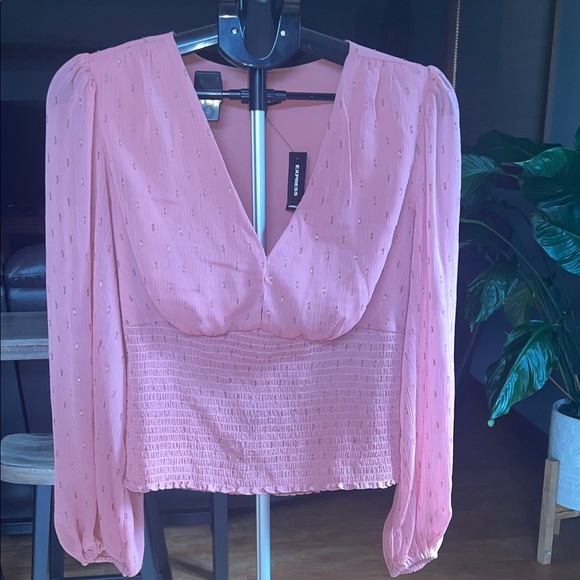 Express Tops - Express Pink Smocked Blouse with Billowy Sleeves
